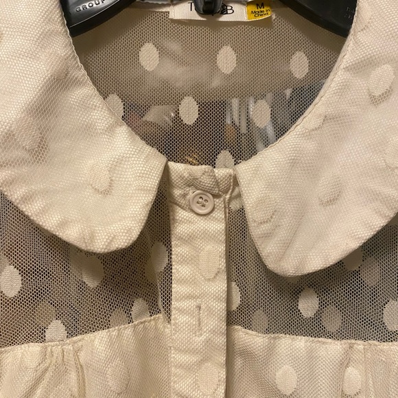 Sheer Retro Polkadot Cream Button Down - Picture 4 of 6